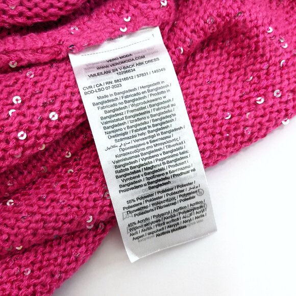 Vero Moda Womens Sparkling Knitted Sequin Mini Sweater Dress Pink/Silver - Picture 5 of 5